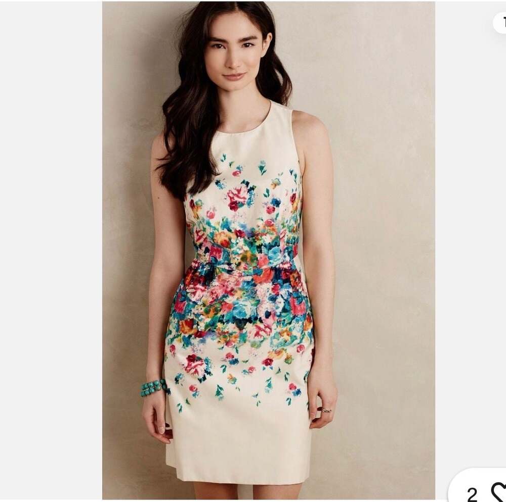 Anthropologie Maeve Tea Garden Floral Sheath Pencil Dress Cut-Out Back 2